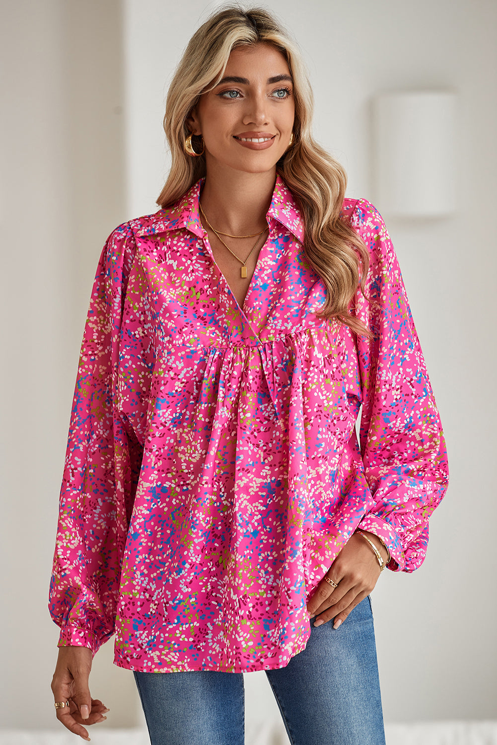 Abstract Print Babydoll Blouse